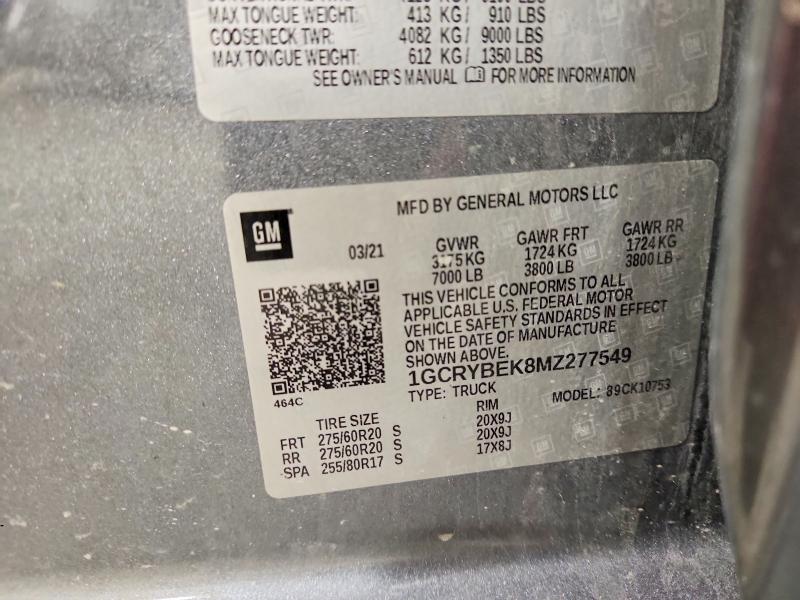 Aukcja sprzedaży 2021 Chevrolet Silverado, vin: 1GCRYBEK8MZ277549, numer aukcji: 48686026