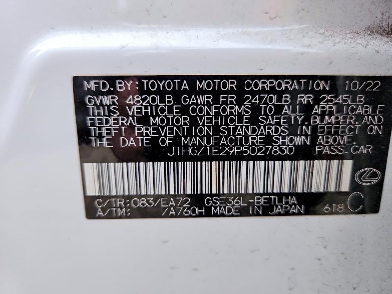 48607316 :رقم المزاد ، JTHGZ1E29P5027830 vin ، 2023 Lexus Is 350 مزاد بيع