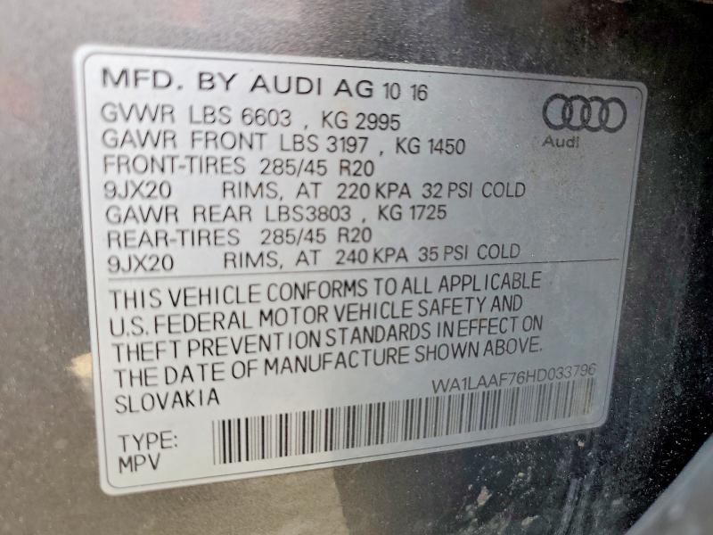 Aukcja sprzedaży 2017 Audi Q7, vin: WA1LAAF76HD033796, numer aukcji: 48123606