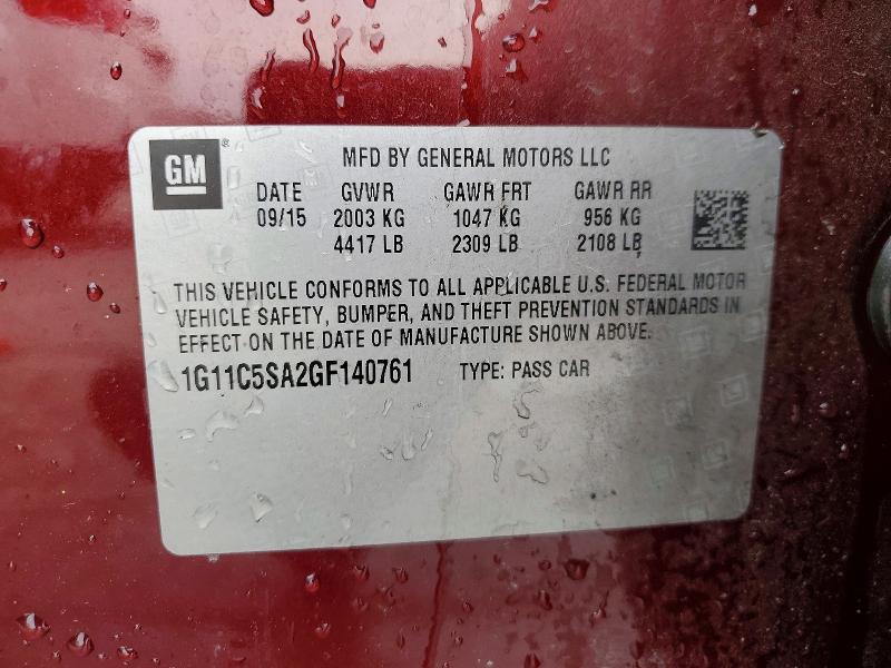 51290696 :رقم المزاد ، 1G11C5SA2GF140761 vin ، 2016 Chevrolet Malibu Limited مزاد بيع