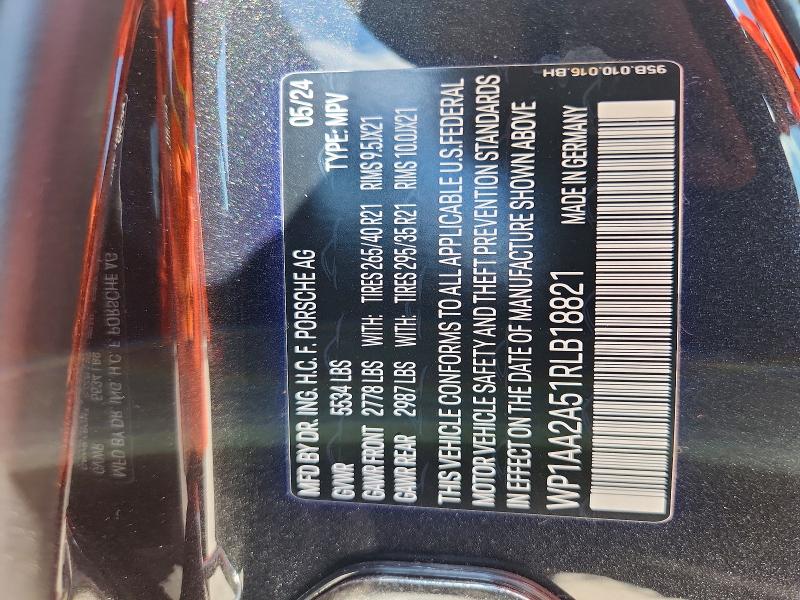 2024 Porsche Macan მანქანა იყიდება აუქციონზე, vin: WP1AA2A51RLB18821, აუქციონის ნომერი: 51260856