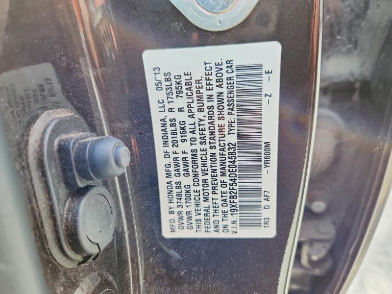 51702526 :رقم المزاد ، 19XFB2F54DE045832 vin ، 2013 Honda Civic مزاد بيع