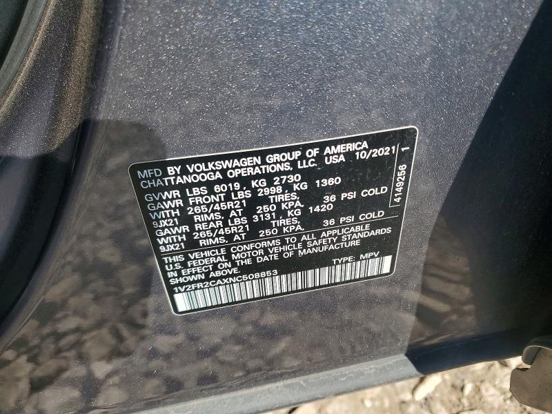 Продажа на аукционе авто 2022 Volkswagen Atlas, vin: 1V2FR2CAXNC508853, номер лота: 49232086