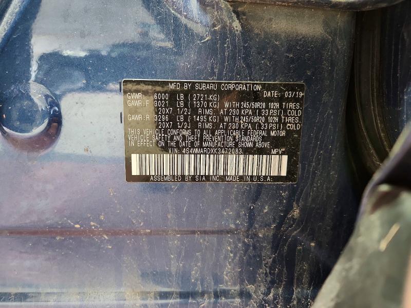 Aukcja sprzedaży 2019 Subaru Ascent, vin: 4S4WMARDXK3472083, numer aukcji: 50323886