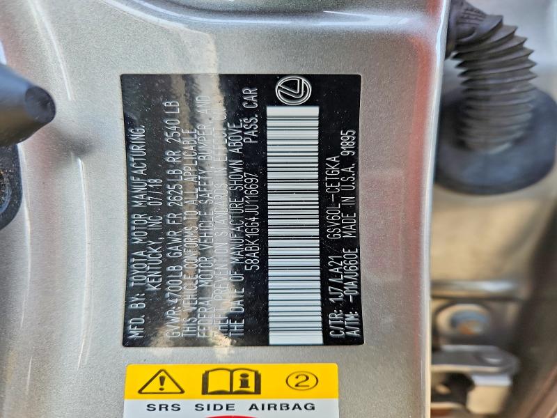 2018 Lexus Es 350 მანქანა იყიდება აუქციონზე, vin: 58ABK1GG4JU116697, აუქციონის ნომერი: 49055146