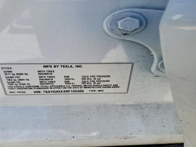 2024 Tesla Model Y მანქანა იყიდება აუქციონზე, vin: 7SAYGAEE4RF155306, აუქციონის ნომერი: 48340846
