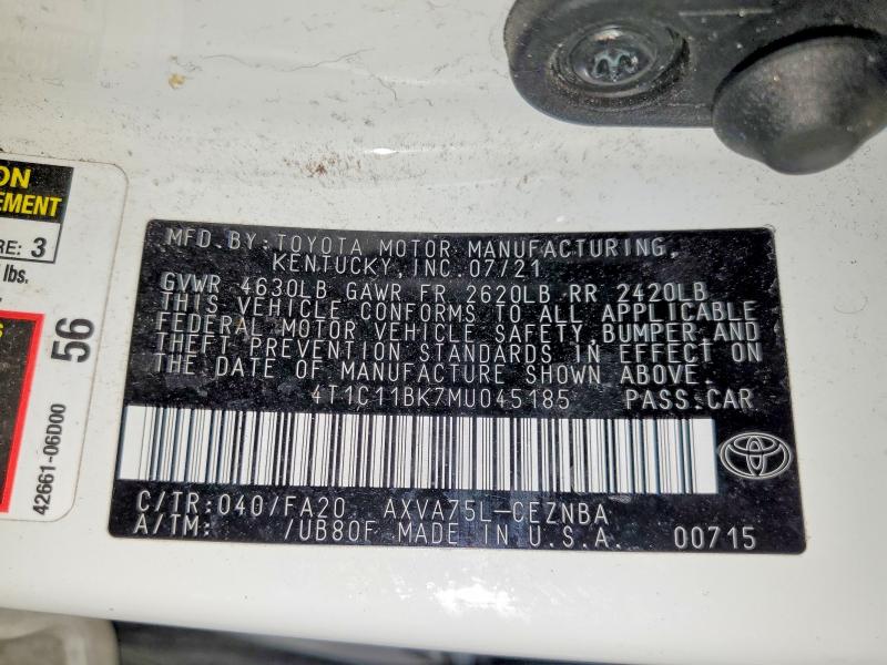 50361686 :رقم المزاد ، 4T1C11BK7MU045185 vin ، 2021 Toyota Camry مزاد بيع