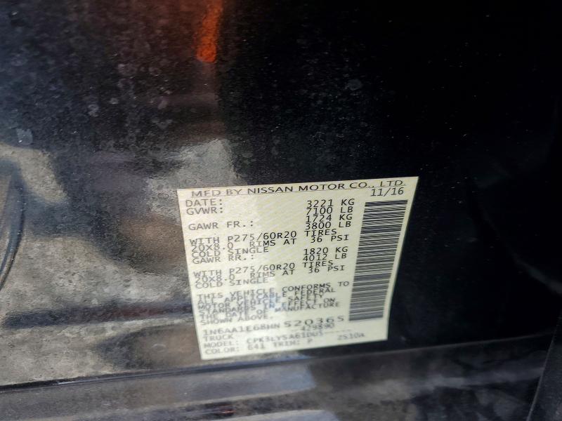 Aukcja sprzedaży 2017 Nissan Titan, vin: 1N6AA1E68HN520365, numer aukcji: 49912516