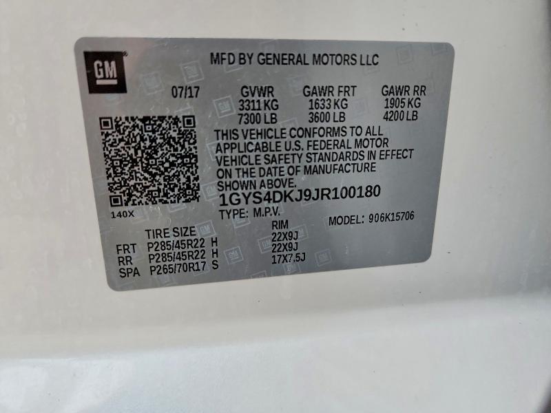 51334106 :رقم المزاد ، 1GYS4DKJ9JR100180 vin ، 2018 Cadillac Escalade مزاد بيع
