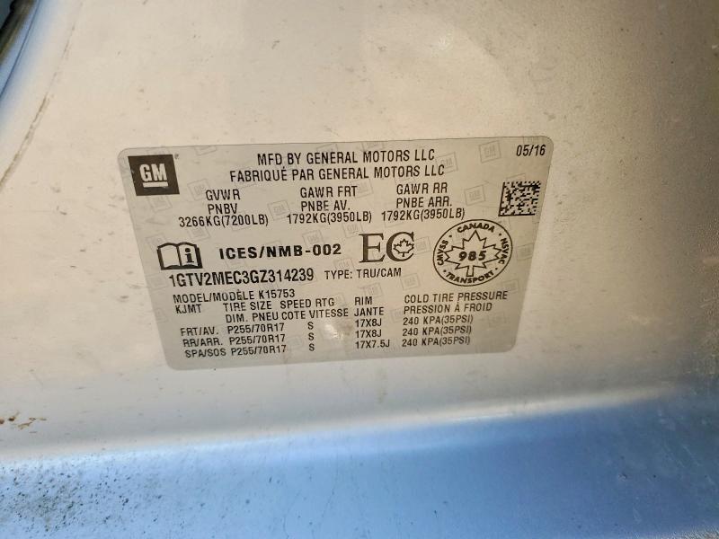 Продажа на аукционе авто 2016 Gmc Sierra, vin: 1GTV2MEC3GZ314239, номер лота: 50241176