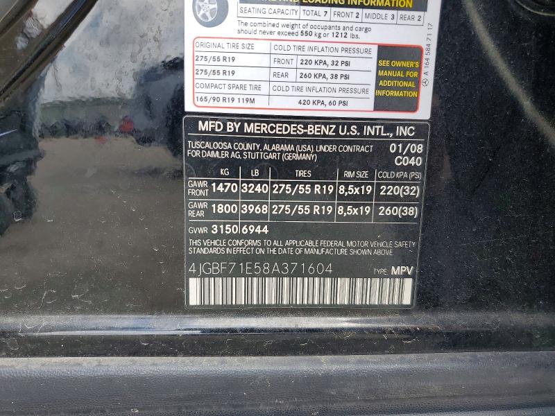 Aukcja sprzedaży 2008 Mercedes-benz Gl, vin: 4JGBF71E58A371604, numer aukcji: 48622866