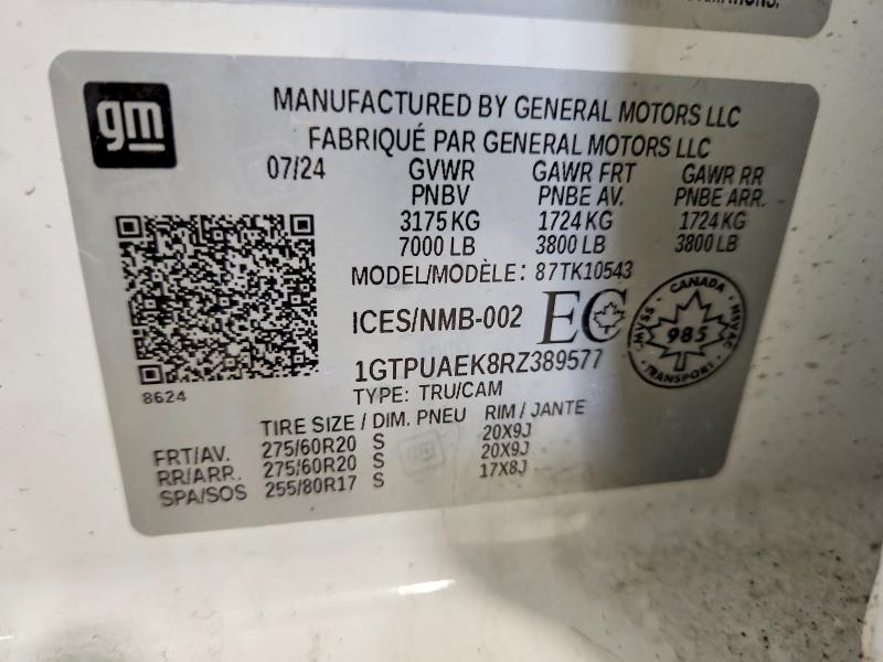 50180196 :رقم المزاد ، 1GTPUAEK8RZ389577 vin ، 2024 Gmc Sierra مزاد بيع