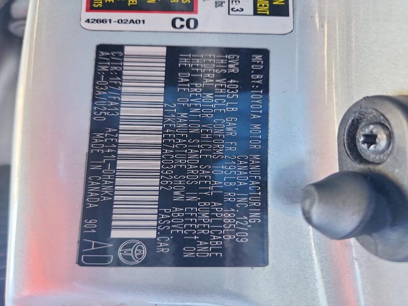50737226 :رقم المزاد ، 2T1KE4EE7AC039262 vin ، 2010 Toyota Corolla Matrix مزاد بيع