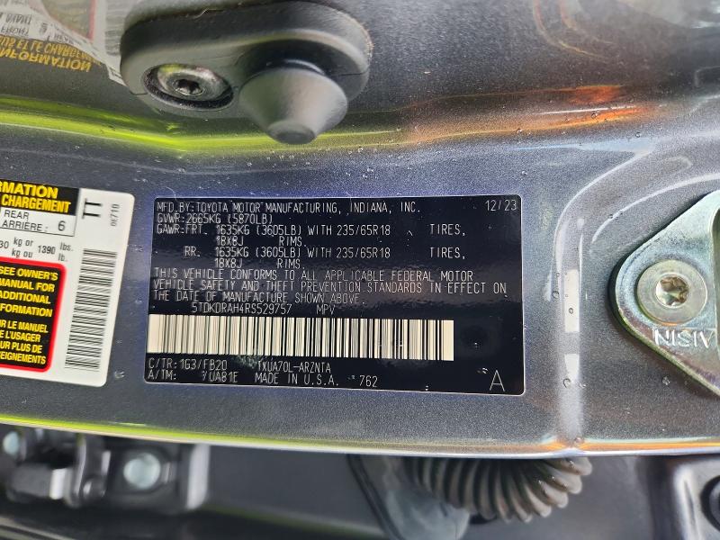 Aukcja sprzedaży 2024 Toyota Highlander, vin: 5TDKDRAH4RS529757, numer aukcji: 50795506