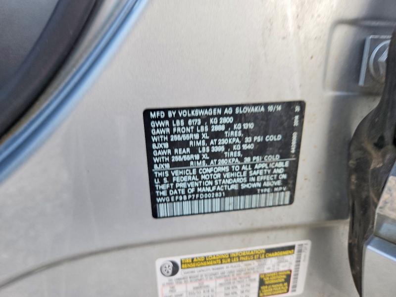 50438396 :رقم المزاد ، WVGEF9BP7FD002831 vin ، 2015 Volkswagen Touareg مزاد بيع