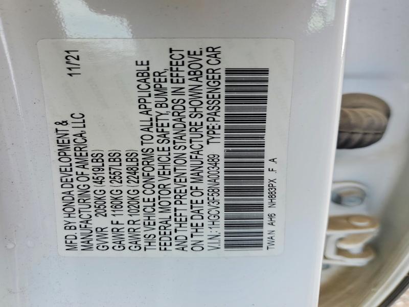 Aukcja sprzedaży 2022 Honda Accord, vin: 1HGCV3F58NA003489, numer aukcji: 50163526