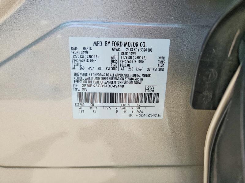 Aukcja sprzedaży 2018 Ford Edge, vin: 2FMPK3G91JBC49448, numer aukcji: 50732986