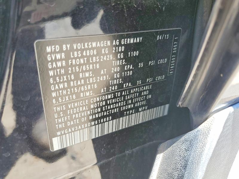 48616216 :رقم المزاد ، WVGAV3AX8DW616689 vin ، 2013 Volkswagen Tiguan مزاد بيع