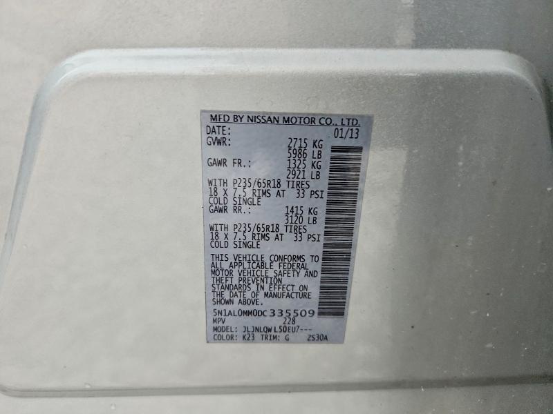 50712216 :رقم المزاد ، 5N1AL0MM0DC335509 vin ، 2013 Infiniti Jx35 مزاد بيع