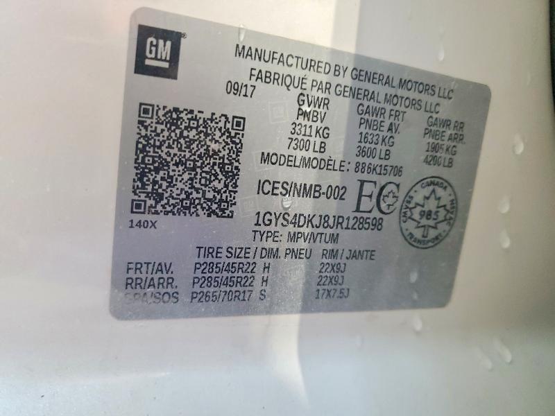 50981196 :رقم المزاد ، 1GYS4DKJ8JR128598 vin ، 2018 Cadillac Escalade مزاد بيع