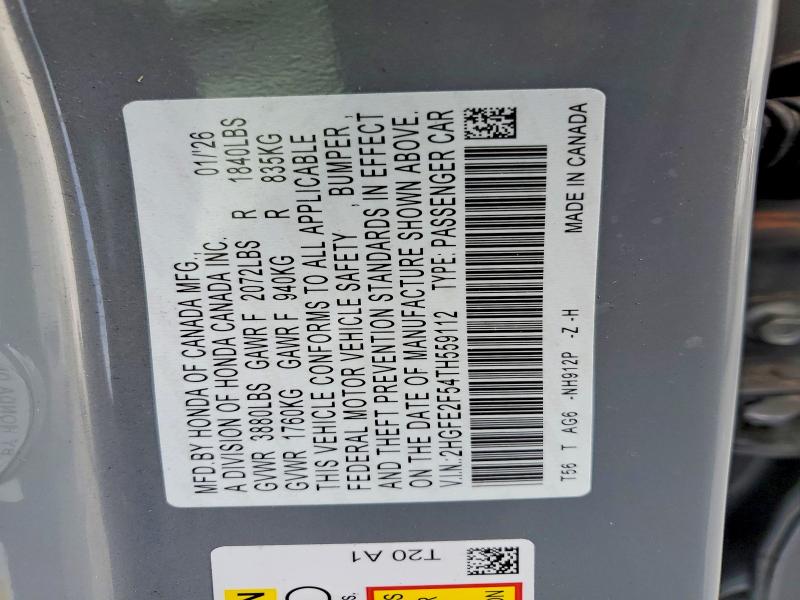 Продажа на аукционе авто 2026 Honda Civic, vin: 2HGFE2F54TH559112, номер лота: 51503066