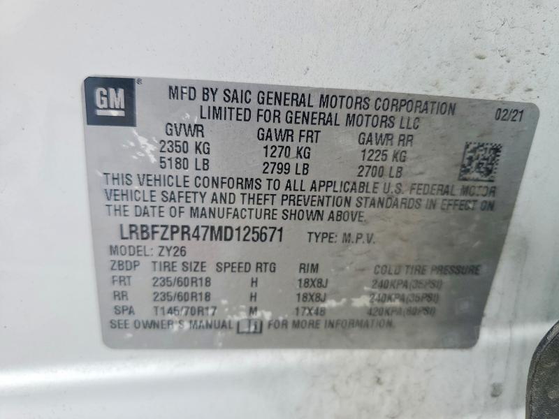 2021 Buick Envision მანქანა იყიდება აუქციონზე, vin: LRBFZPR47MD125671, აუქციონის ნომერი: 50617916