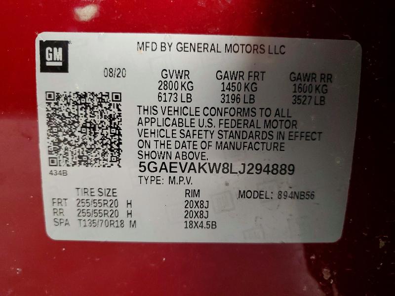 49020396 :رقم المزاد ، 5GAEVAKW8LJ294889 vin ، 2020 Buick Enclave مزاد بيع