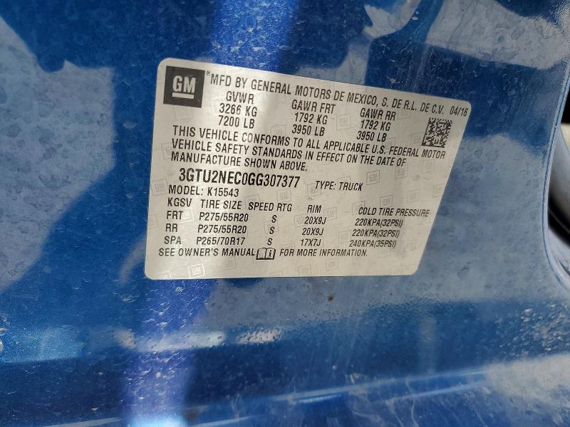 2016 Gmc Sierra მანქანა იყიდება აუქციონზე, vin: 3GTU2NEC0GG307377, აუქციონის ნომერი: 48896856