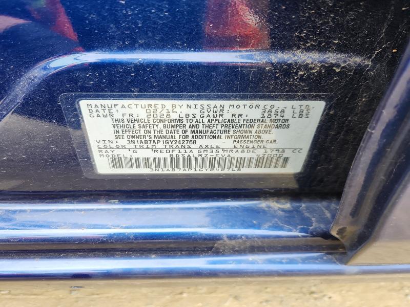 48225256 :رقم المزاد ، 3N1AB7AP1GY242768 vin ، 2016 Nissan Sentra مزاد بيع