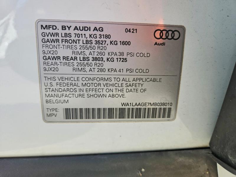 Продажа на аукционе авто 2021 Audi E-tron, vin: WA1LAAGE7MB038010, номер лота: 49666136