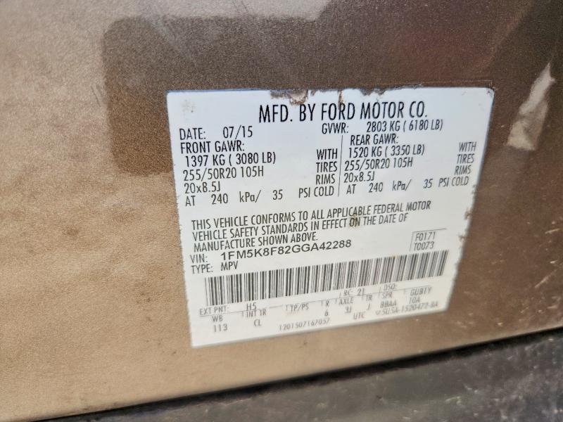48149946 :رقم المزاد ، 1FM5K8F82GGA42288 vin ، 2016 Ford Explorer مزاد بيع