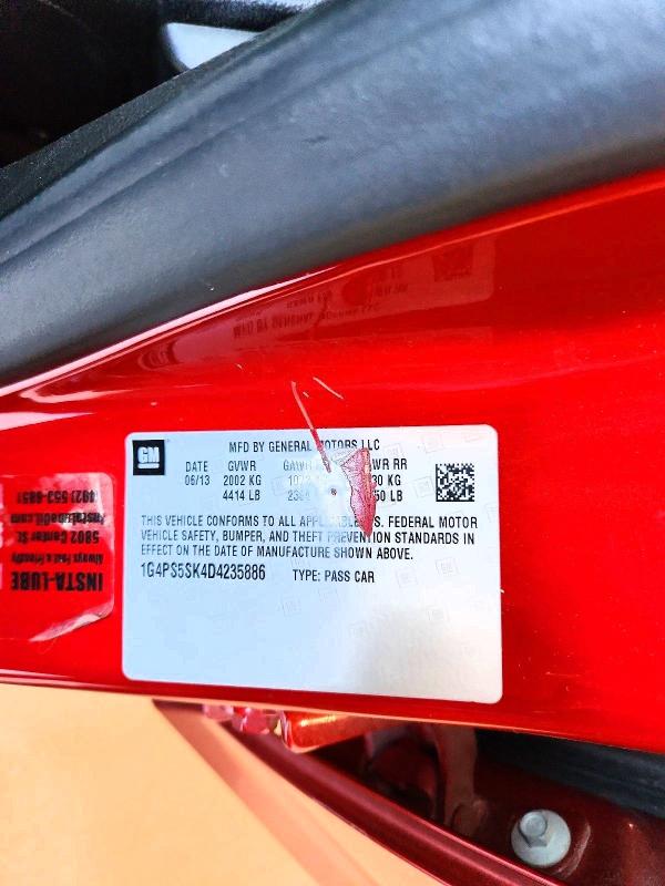 2013 Buick Verano მანქანა იყიდება აუქციონზე, vin: 1G4PS5SK4D4235886, აუქციონის ნომერი: 51865826
