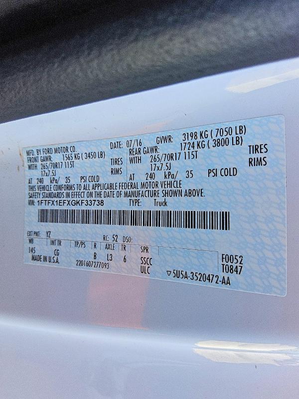 2016 Ford F150 მანქანა იყიდება აუქციონზე, vin: 1FTFX1EFXGKF33738, აუქციონის ნომერი: 45889016
