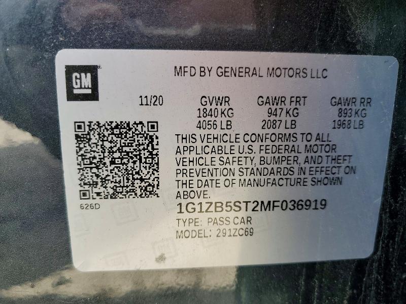 Продажа на аукционе авто 2021 Chevrolet Malibu, vin: 1G1ZB5ST2MF036919, номер лота: 50180886