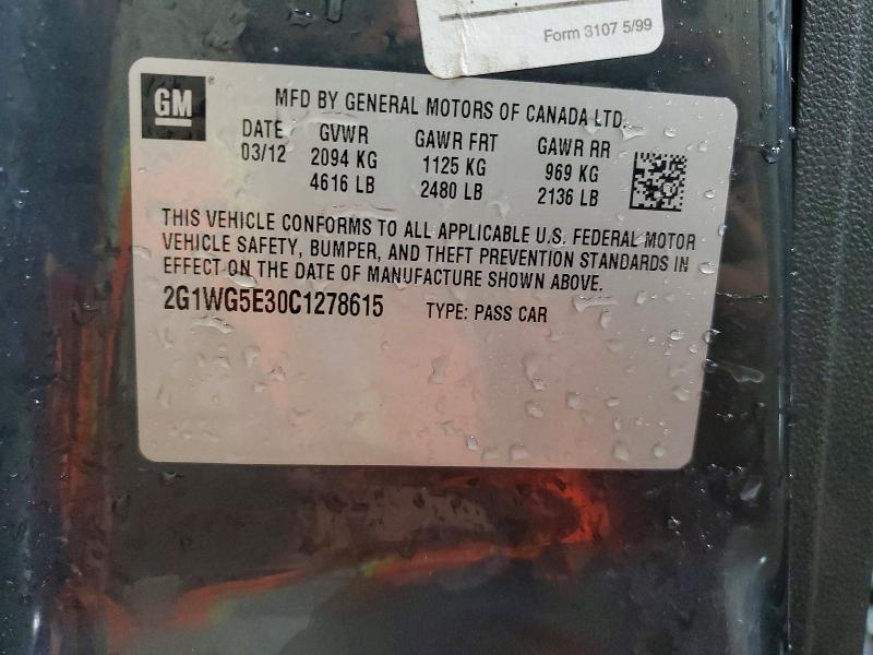 Aukcja sprzedaży 2012 Chevrolet Impala, vin: 2G1WG5E30C1278615, numer aukcji: 49566236