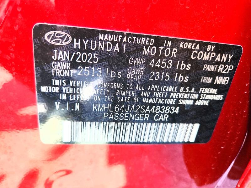 50672976 :رقم المزاد ، KMHL64JA2SA483834 vin ، 2025 Hyundai Sonata مزاد بيع