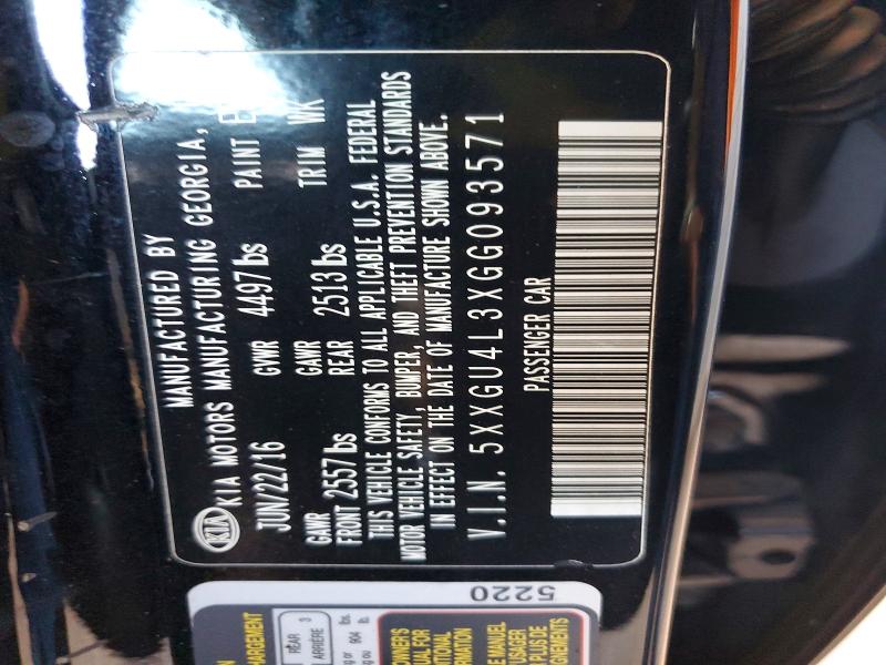 Aukcja sprzedaży 2016 Kia Optima, vin: 5XXGU4L3XGG093571, numer aukcji: 48197856