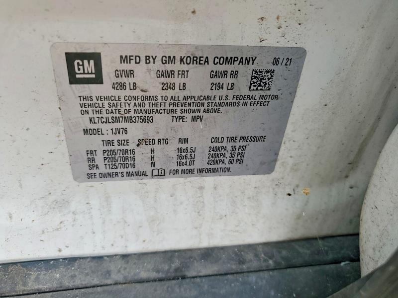 51761956 :رقم المزاد ، KL7CJLSM7MB375693 vin ، 2021 Chevrolet Trax مزاد بيع