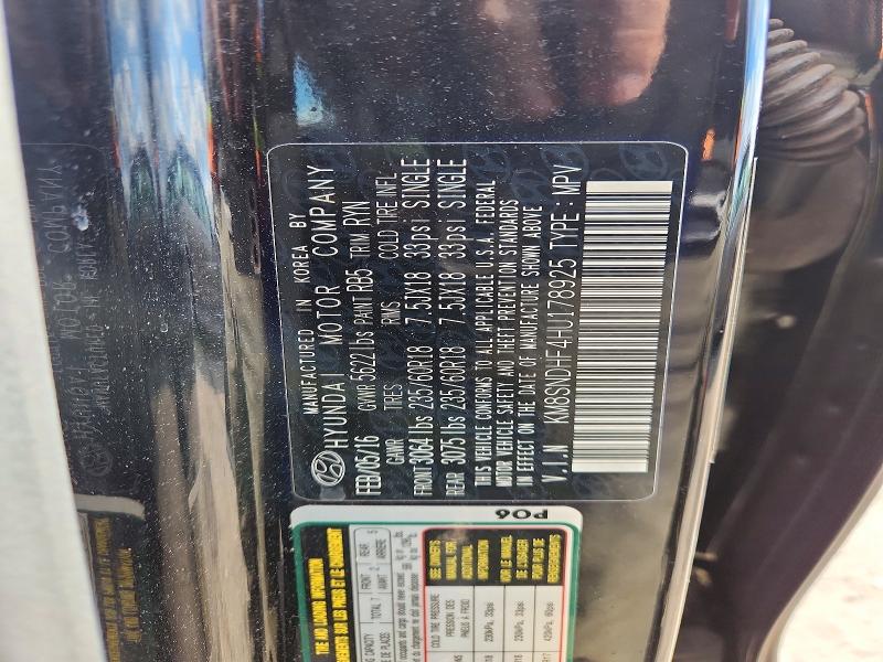 Aukcja sprzedaży 2017 Hyundai Santa Fe, vin: KM8SNDHF4HU178925, numer aukcji: 50228396