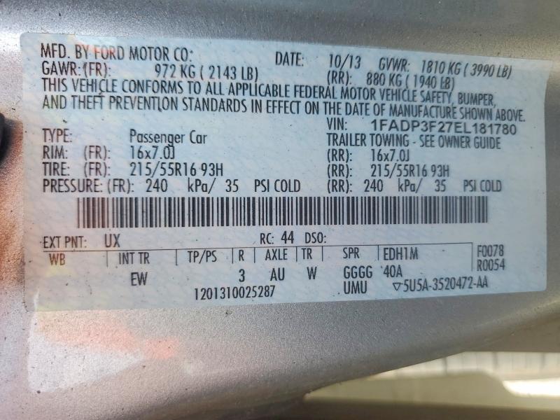 48532296 :رقم المزاد ، 1FADP3F27EL181780 vin ، 2014 Ford Focus مزاد بيع