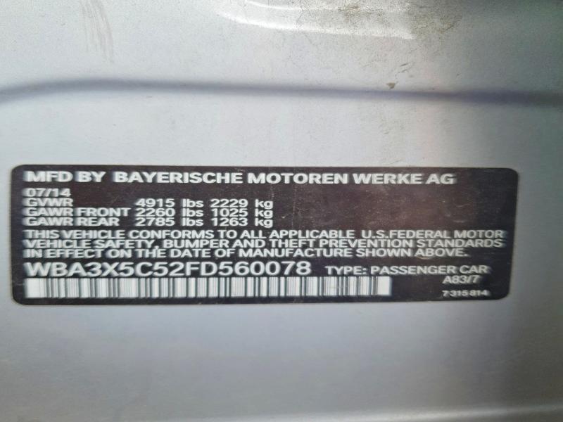2015 Bmw 328 მანქანა იყიდება აუქციონზე, vin: WBA3X5C52FD560078, აუქციონის ნომერი: 49858686