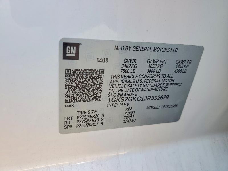 2018 Gmc Yukon Xl მანქანა იყიდება აუქციონზე, vin: 1GKS2GKC1JR332629, აუქციონის ნომერი: 51325406