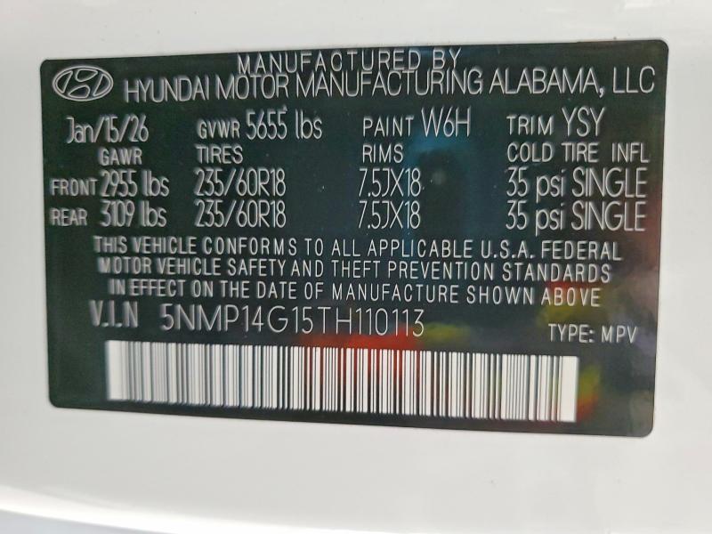 2026 Hyundai Santa Fe მანქანა იყიდება აუქციონზე, vin: 5NMP14G15TH110113, აუქციონის ნომერი: 48715996