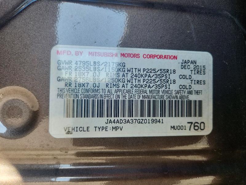 Продаж на аукціоні авто 2016 Mitsubishi Outlander, vin: JA4AD3A37GZ019941, номер лоту: 51784326