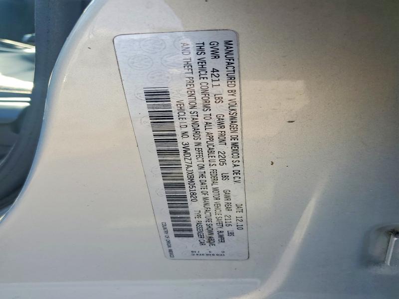 2011 Volkswagen Jetta მანქანა იყიდება აუქციონზე, vin: 3VWDZ7AJXBM051820, აუქციონის ნომერი: 50326036