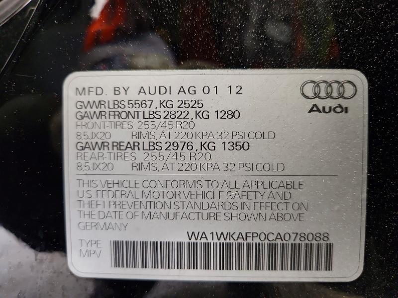 Продажа на аукционе авто 2012 Audi Q5, vin: WA1WKAFP0CA078088, номер лота: 47912466