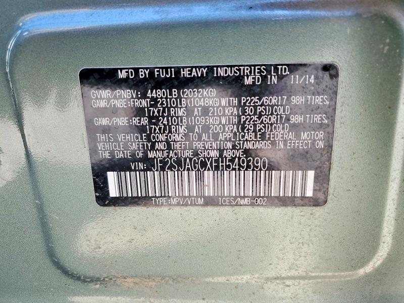 49107076 :رقم المزاد ، JF2SJAGCXFH549390 vin ، 2015 Subaru Forester مزاد بيع