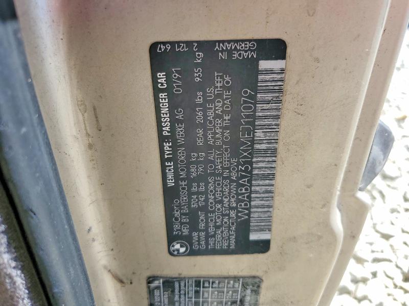 Продажа на аукционе авто 1991 Bmw 318, vin: WBABA731XMEJ11079, номер лота: 51213816