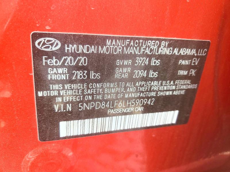 51664196 :رقم المزاد ، 5NPD84LF6LH590942 vin ، 2020 Hyundai Elantra مزاد بيع
