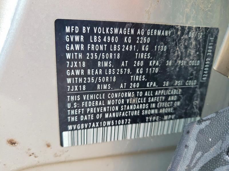 Aukcja sprzedaży 2013 Volkswagen Tiguan, vin: WVGBV7AX1DW510872, numer aukcji: 50002766